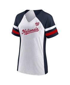 Женская белая, темно-синяя футболка Washington Nationals больших размеров с вырезом в горловине Profile