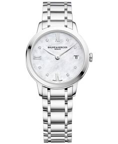 Женские швейцарские часы Classima с браслетом из нержавеющей стали с бриллиантами, 31 мм M0A10326 Baume &amp; Mercier, серебро