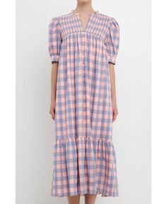 Женское фактурное платье миди с присборенной кокеткой в ​​мелкую клетку English Factory