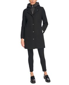 Женское пальто смешанного цвета с капюшоном и полукомбинезоном Calvin Klein, черный