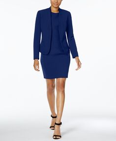 Платье-футляр без рукавов Missy &amp; Petite Executive Collection с шалевым воротником Anne Klein, темно-синий