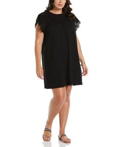 Плюс размер Вязаное платье-футболка с короткими рукавами и люверсами ELLA Rafaella, черный