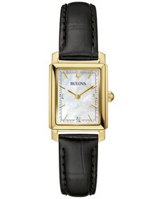 Женские классические часы Sutton Diamond Accent с черным кожаным ремешком, 21 мм Bulova, черный