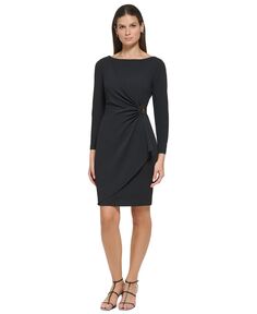 Женское платье с искусственным запахом и пряжкой с логотипом и рюшами по бокам DKNY, черный