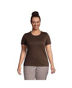 Женская свободная хлопковая футболка больших размеров с круглым вырезом Supima с короткими рукавами Lands&apos; End