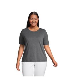 Женская свободная хлопковая футболка больших размеров с круглым вырезом Supima с короткими рукавами Lands&apos; End