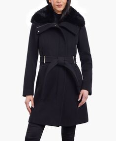 Женское пальто с воротником из искусственного меха с поясом Michael Kors, черный