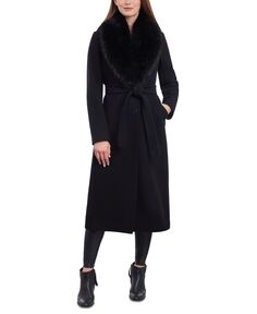 Женское пальто с поясом и воротником из искусственного меха Michael Kors, черный