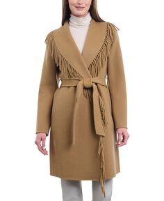 Женское двустороннее пальто с поясом и бахромой Michael Kors