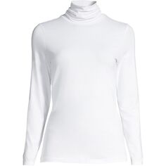 Женская легкая приталенная футболка с высоким воротником и длинными рукавами Lands&apos; End, белый
