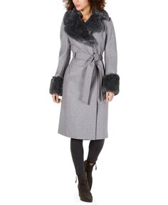 Женское пальто с запахом и отделкой из искусственного меха Via Spiga