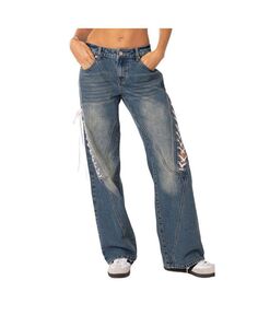 Женские джинсы с низкой посадкой и шнуровкой на ленте Edikted, синий