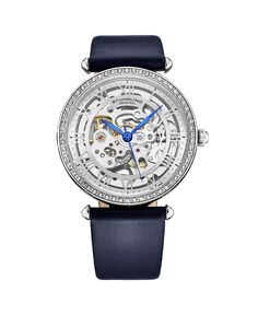 Женские часы Legacy, синяя кожа, серебристый циферблат, круглые часы 45 мм Stuhrling, синий