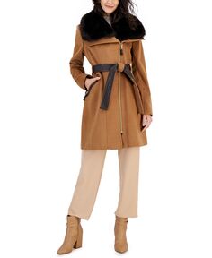 Женское асимметричное пальто с запахом и воротником из искусственного меха Via Spiga