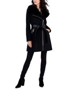 Женское асимметричное пальто с запахом и воротником из искусственного меха Via Spiga, черный