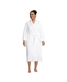 Женский длинный хлопковый махровый халат больших размеров для спа-ванны больших размеров Lands&apos; End, белый