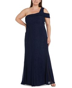 Однотонное мерцающее платье больших размеров на одно плечо Nightway, темно-синий