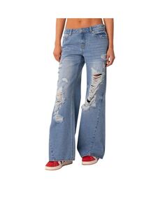 Женские потертые широкие джинсы с низкой посадкой Edikted, синий