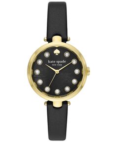 Женские кварцевые часы Holland с тремя стрелками, черные кожаные, 34 мм kate spade new york, черный