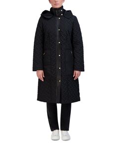 Женское стеганое пальто с капюшоном и поясом Cole Haan, черный