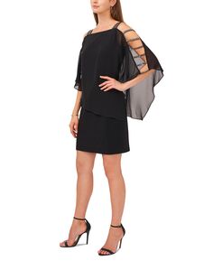 Женское прозрачное трикотажное платье с украшенной отделкой MSK, черный
