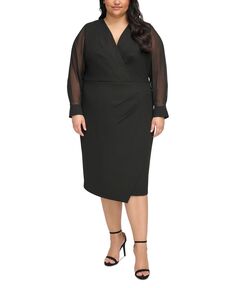 Платье-футляр больших размеров из креп-шифона с рукавами Scuba Tommy Hilfiger, черный