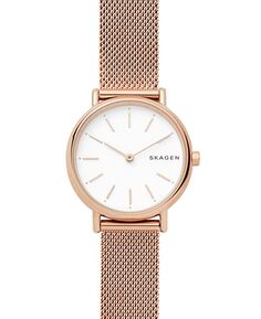 Женские тонкие часы Signatur из нержавеющей стали с сетчатым браслетом цвета розового золота, 30 мм Skagen