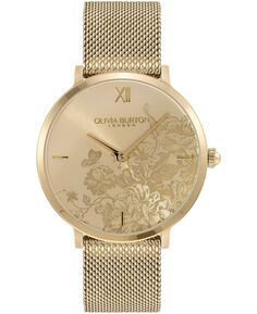 Женские золотистые часы-браслет из нержавеющей стали с цветочным принтом, 35 ​​мм Olivia Burton, золотой