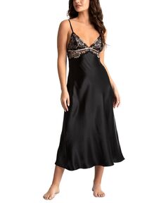 Женская ночная рубашка из атласного кружева с перекрестным крашением Linea Donatella, черный