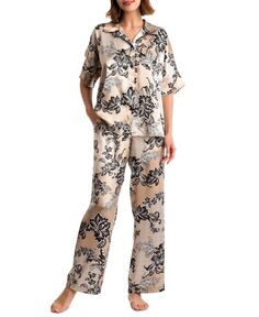 Женские 2 шт. Атласный пижамный комплект с принтом Kaoru Linea Donatella, коричневый