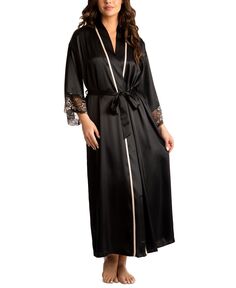 Женский атласный халат Kaoru с кружевной отделкой Linea Donatella, черный