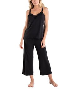 Женские Ариэлла 2 шт. Укороченный пижамный комплект с кружевной отделкой Linea Donatella, черный