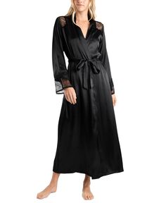 Женский атласный халат Enchante с кружевной отделкой Linea Donatella, черный