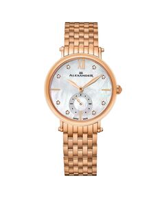 Женские часы Roxana, розовое золото, нержавеющая сталь, перламутровый циферблат, круглые часы 34 мм Alexander, золотой