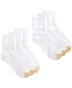 Женские повседневные носки с поворотными манжетами (6 пар), также доступны в расширенных размерах Gold Toe, белый