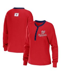 Женская красная футболка с длинным рукавом Washington Nationals Waffle Henley WEAR by Erin Andrews, красный