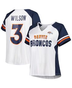 Женская белая футболка больших размеров Russell Wilson Denver Broncos с вырезом горловины Profile, белый