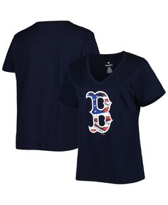 Женская темно-синяя футболка Boston Red Sox Americana с v-образным вырезом больших размеров Profile, темно-синий