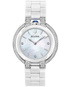 Женские часы Rubaiyat Diamond (1/3 карата t.w.) из нержавеющей стали и белой керамики с браслетом, 35 ​​мм Bulova