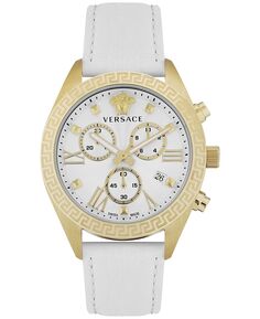 Женские швейцарские часы с хронографом Greca, белый кожаный ремешок, 40 мм Versace