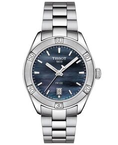 Женские швейцарские часы PR 100 Sport Chic T-Classic серого цвета с браслетом из нержавеющей стали, 36 мм Tissot