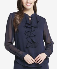 Женская блузка с рюшами и воротником-стойкой Tommy Hilfiger, синий