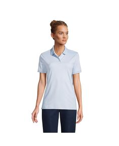 Школьная форма, женская рубашка поло с короткими рукавами и интерлоком Lands&apos; End, синий