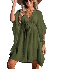 Женское кружевное мини-платье с цветочным принтом CUPSHE, зеленый
