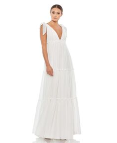 Женское многоуровневое платье макси с V-образным вырезом и глубоким вырезом Ieena MAC DUGGAL, белый