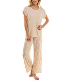 Женские 2 шт. Пижамный комплект с короткими рукавами и принтом Roudelain