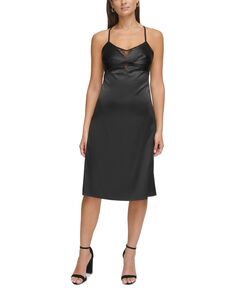 Женское платье-комбинация без рукавов с кружевной отделкой GUESS, черный