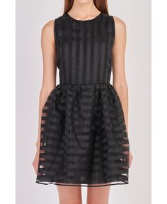Женское мини-платье без рукавов из органзы в полоску English Factory, черный