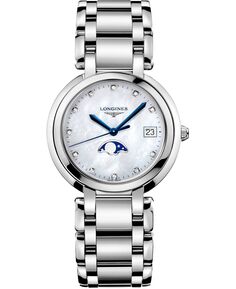 Женские швейцарские часы PrimaLuna с браслетом из нержавеющей стали с бриллиантами, 34 мм Longines