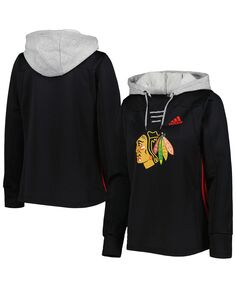Женский черный пуловер с капюшоном Chicago Blackhawks Skate Lace Team adidas, черный